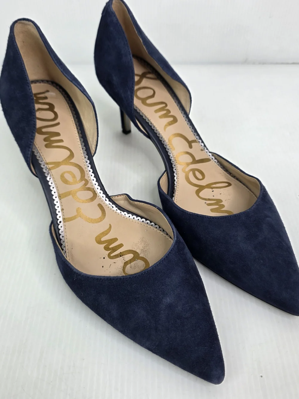 Classic Sam Edelman Navy Suede Pointed-Toe D'Orsay Pumps